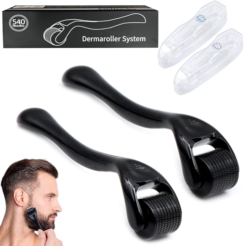 Scettar 2 unidades Professional Dermaroller Microagujas, 0.5mm & 1mm Microneedling Rodillos con 540 Microagujas, Para El Cuidado De La Piel, Cuidado Del Cabello, Tratamiento De Arrugas, Anti-Edad