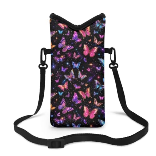 Image of Women Men Small Crossbody Phone Bag Cellphone Wallet Purse Compatible with Most Smartphones Phone Carry Pouch for Travel, Outings, Beach, 8 x 4 inch, Galaxy Butterfly Pink Violet Black