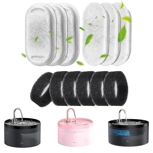 GIOTOHUN Lot de 12 filtres de fontaine à eau pour chat, 6 filtres + 6 filtres en mousse pour fontaines à chat, filtrage des poils (éponge), triple filtrage, convient pour fontaine GIOTOHUN