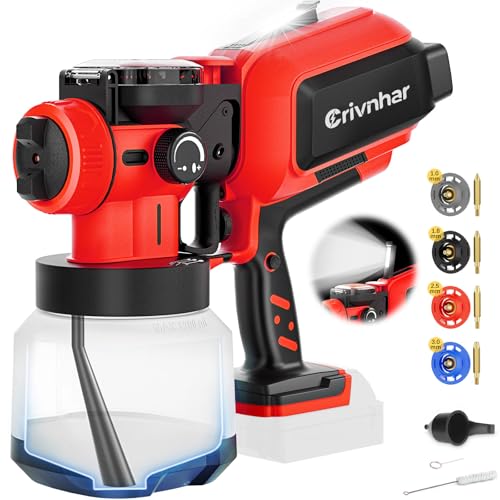 Cordless Paint Sprayer for Milwaukee 18V, 70000RPM Auto HVLP Handheld Sprayers with 1200mL Capacity, 4 Nozzles, Electric Spray Paint Gun for Cabinets, Furniture, Fence, Trim, House & More(Tool Only)