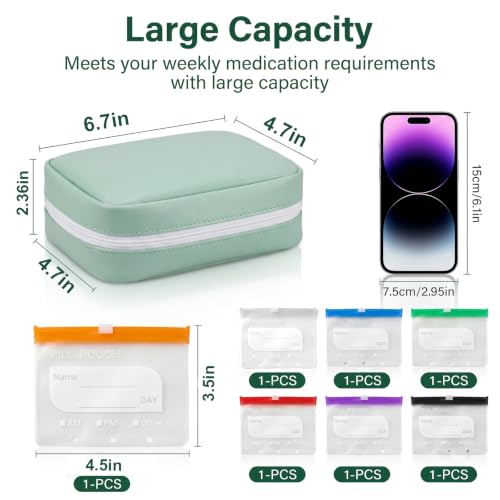 NeLiangIA Lavender Purple Weekly Pill Organizer, Waterproof Travel Medicine Organizer with 7 Color Pouches, Pastilleros para Medicamentos, Portable Travel Pill Organizer for Daily & Trip Use — view 2