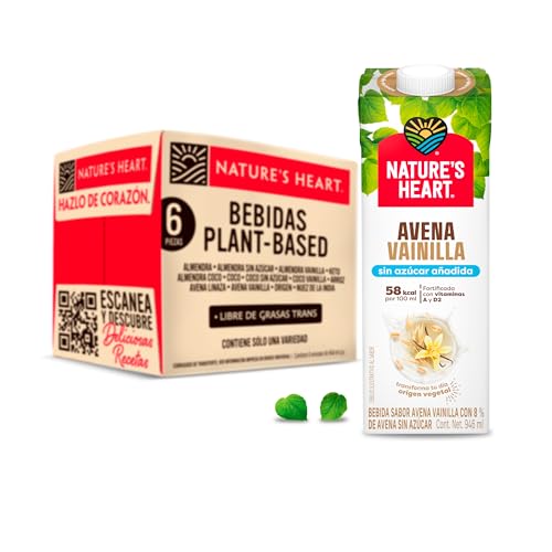 Nature's Heart Leche Avena Vainilla Sin Azúcar caja con 6 946 ml cada una