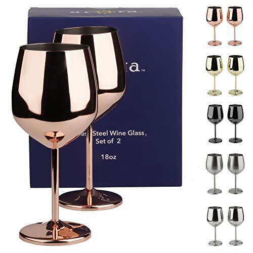 Arora Stainless Steel Wine Glass 18Oz - Set Of 2 Copper - 3.6" D X 8.3" H (851012) #TOP6