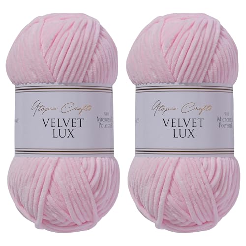 Utopia Crafts Velvet Lux Lot de 2 pelotes de fil chenille super doux pour tricot et crochet, 100 g (cygne rose)