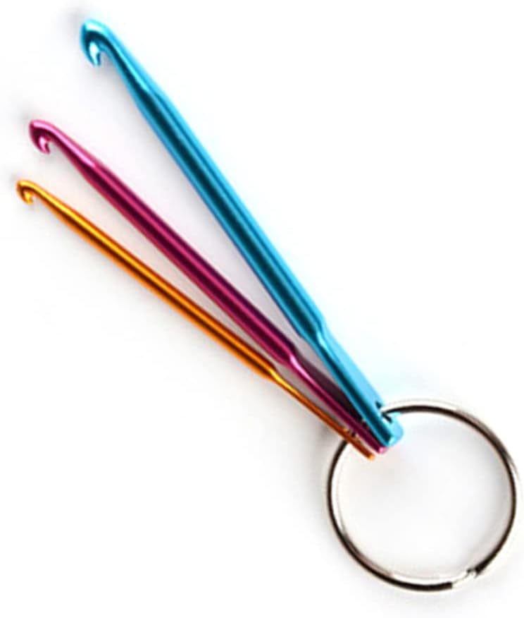 OHPHCALL 3Pcs Mini Aluminum Crochet Hooks with Key Chain Durable Knitting Needles for Crochet Supplies Easy to Carry Craft Tools for Projects and Yarn Weaving