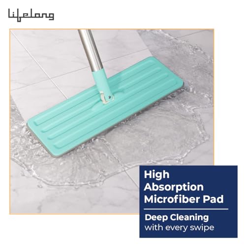 Image of Lifelong Wet and Dry Floor Mop for Home Cleaning | 360 Rotating Flat Mop with Stainless Steel Handle & Microfiber Pads | Adjustable Pole, Reusable Washable Pad | Ideal for Tiles, Wood, Marble Floors