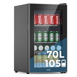 WIE Mini Kühlschrank Getränkekühlschrank 70 Liter mit Doppelte Glastür mit Verstellbaren Ablagen Indoor Outdoor Klein Bierkühlschrank Leise 105 Dosen für Soda/Bier/Wine für Zuhause/Küche/Bar/Büro