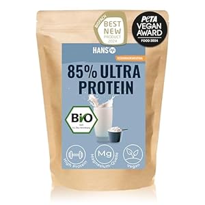 ULTRA PROTEIN – 85% Proteingehalt | Veganes Proteinpulver Rohkostqualität für Muskelaufbau | BIO | Eiweiß aus Erbsenprotein, Reisprotein, Hanfprotein ohne Süßungsmittel | Eiweißpulver vegan 1000g