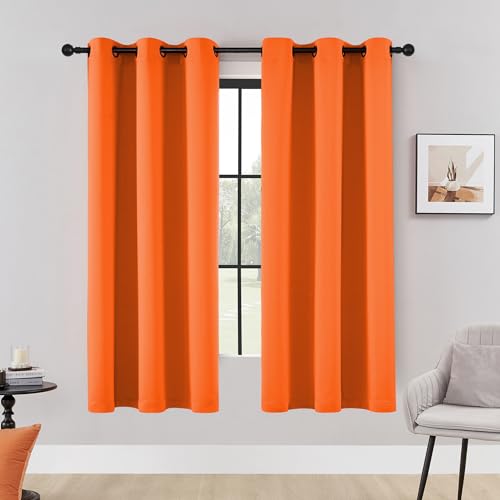 Image of HUTO Blackout Window Curtains for Bedroom Living Room - Light Blocking Thermal Insulated Curtains Drapes with Antique Copper Grommet Sleep Well All Season Curtains, 2 Pcs, 42W x 72L, Vibrant Orange
