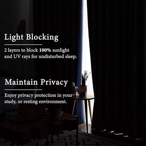 Image of 100% Blackout Double Pinch Pleat Curtains, Linen, Thermal Insulated, 2 Panels, Solid,(Black)