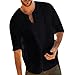 Xmiral Camicia Uomo, Manica Corta, Slim Fit, T-Shirt Formale per Uomo Cotone e Lino Manica da Sette Quarti XXL Nero