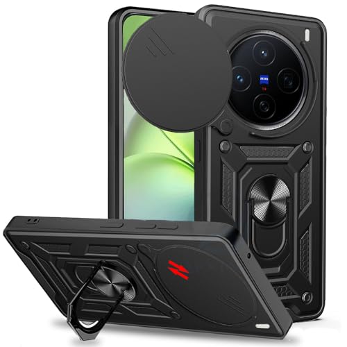 Image of AESTMO Tough Armor Vivo X200 5G Bumper Back Case Cover | Ring Holder & Sliding Camera Shield Cover | 360 Degree Protection Back Case Cover for Vivo X200 5G (Black)