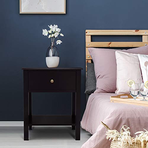 Casart End Table Wood Nightstand Storage Display Bedroom Furniture With Drawer Shelf Beside Brown (2) #TOP2