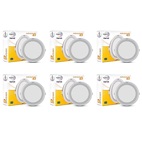 Image of Wipro Garnet 15W Round Led Wave Panel Light for Ceiling|Warm White Light (3000K)|Ultra-Slim Design|Recessed Down Light for False Ceiling|Pop Ceiling Light|Cutout - 150Mm|Pack of 6