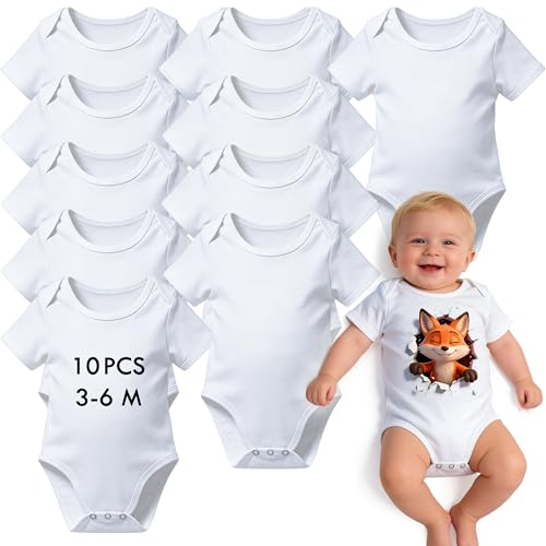 Joyclub 10 PCS Sublimation Baby Bodysuits Blanks Bulk Newborn Onesie Infant Romper for Heat Transfer Age 0-9 Months White 3-6 Month