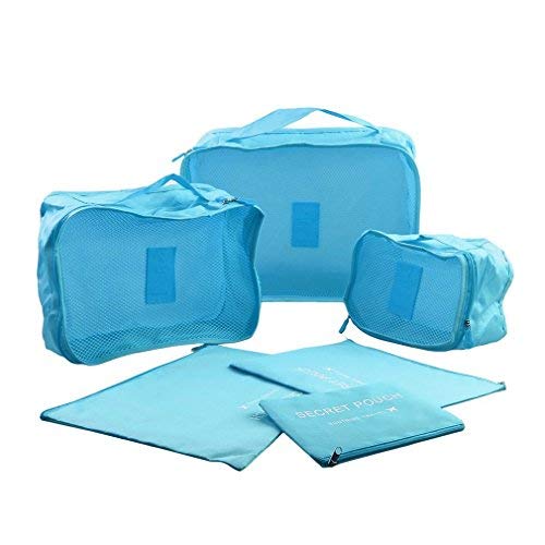 Foldable Luggage Sets Packing Cube,MOCOFO 6 Set Craft Compression Rose Pink Travel Luggage Organizer Clothes Storage Bags Laundry Bag Organizer Accessories Light Blue Waterproof Packing Pouch