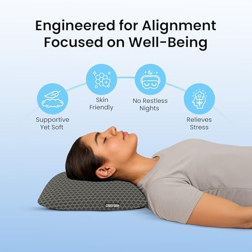Image of CareFoam Orthopedic Memory Foam Pillow for Comfortable Sleep, Neck & Shoulder Pain Relief with Removable Zipper Black Jacquard Cover 24 x 16 x 4 Inch Pack of 2