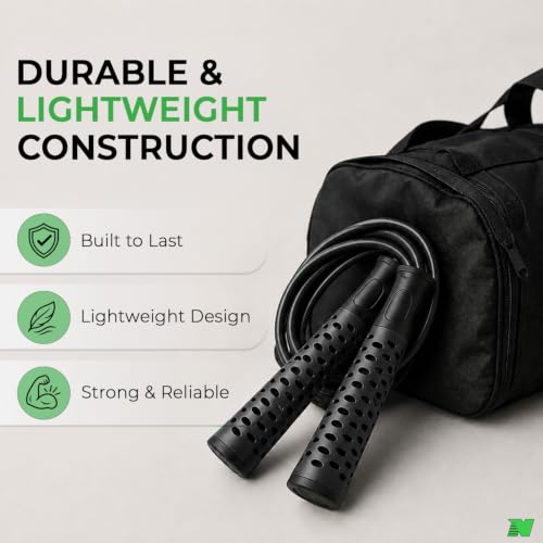 Image of Skipping Rope with Ball Bearing for Men, Women & Kids | 300 cm Jump Rope with Smooth Rotation & Comfortable Grip | 270 cm Effective Rope Length | Fitness, Cardio, Exercise & Workout Rope- Black (Black)