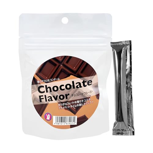 コンドーム フレーバーコンドーム Mサイズ 6個入パウチ 全5種類の香り 無印スティックローション付き 避妊具 スキン (Mサイズ, チョコレート) - 画像1