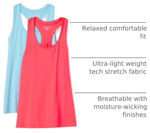 Image of Amazon Essentials Women's Active Quick Dry Tech Stretch Racerback Scoop Neck Tank Top, Multipacks