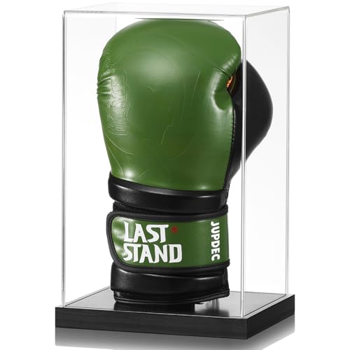 Image of JupDec Boxing Glove Display Case, Clear Acrylic Showcase with Wood Base & Plank for Single Glove, Full Size UV Protection Souvenirs and Collectibles Box, Ideal Gift for Boxing Fans, Black