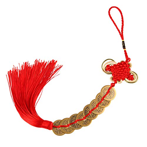 fatteryu Chinese Knot Feng Shui Wealth 3/6/8/9/10 Coins For Home Car Hanging Tassel