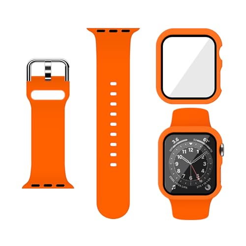 XFEN Sport Silicone M/L Size Band and Case with Screen Protector for Apple Watch Series 6 SE Series 5 Series 4 44mm - Orange