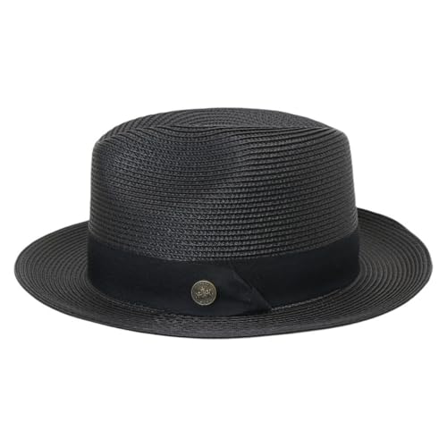 Men's Black Braided Straw Fedora Hat with Grosgrain Band, Summer