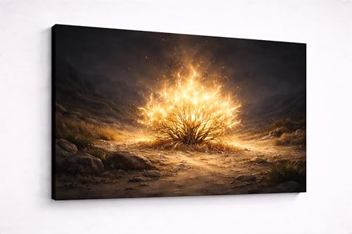 ICE ARMOR Large Burning Bush Revelation Wall Art Canvas Print – 24x36 Inch Frameless Inspiring Religious Artwork for Living Room, Bedroom, Home Decor – Ready to Hang