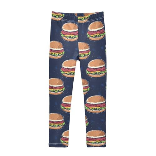 Hamburger Cartoon Food Girls Casual Leggings for Kids Printed Long Pant Bottoms Stretch and Soft