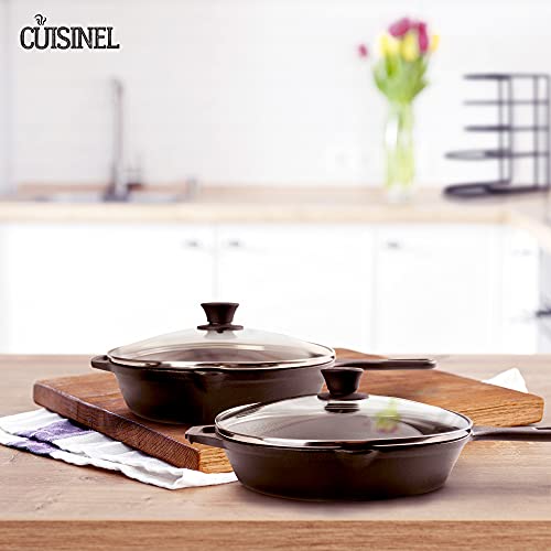 Glass Lids Set - 10" + 12"-Inch / 25.4Cm+30.48Cm / 264Mm + 308Mm - Compatible With Lodge Cast Iron - Fully Assembled Tempered Replacement Cover - Oven Safe For Skillets Pots Pans: Universal Cookware #TOP4