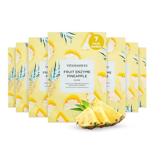 Vitamasques Pineapple Glow Face Sheet Mask 7 Pack - Korean Skincare Hydrating Face Masks with Pineapple Extract, Papain & Vitamin C for Brightening, Moisturising & Radiant Skin