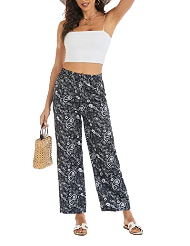 Women's Casual Loose Wide Leg Cozy Pants Yoga Sweatpants Comfy Summer High Waisted Sports Athletic Lounge Pants Plus Szie Black-Floral #TOP3