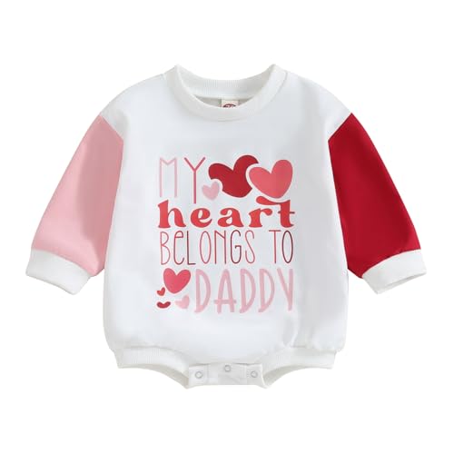 Dcohmch Baby Girl Valentine’s Day Outfits My Heart Belongs to Daddy Printed Romper Onesie Newborn Spring Clothes