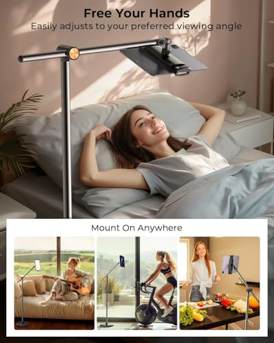 Image of DIMONCOAT [Height-Adjustable & 360 Rotation Tablet Floor Stand Stable Base | Aluminum Alloy iPad Stand Floor Holder for iPad Mini Air Pro 12.9 /9.7, Monitor, Kindle, iPhone 16, Cell Phones (4.7 inch-15.6 inch)