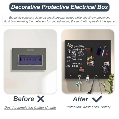 Cuadro de luces oculto con panel decorativo blanco y pizarra para notas 3