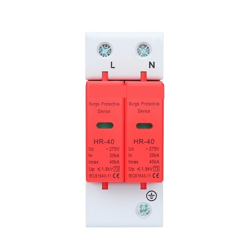 AC 385V SPD Lightning Surge Protector 1P 2P 3P 4P Solar PV Low-Voltage Arrester Device with Options for 20KA-60KA Protecti(1P,AC385V20-40KA)