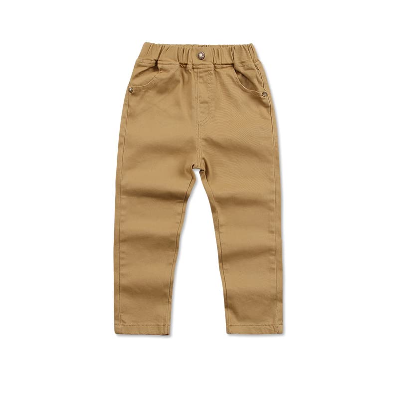 Boy's Uniform Pants Straight-fit Chino Pants Elastic Waistband Pull On School Trousers for Boys 3-14 Years