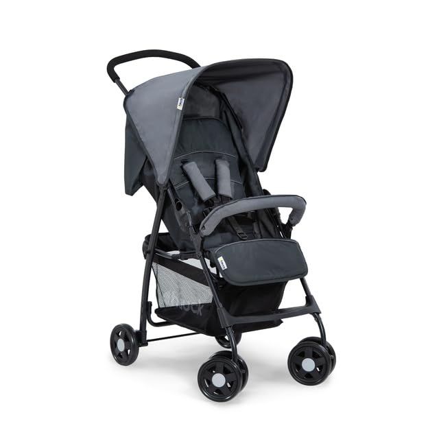 Image of Hauck Sport Baby Stroller - Lightweight Foldable Pushchair with Reclining Seat & Adjustable Footrest, Swivel & Lockable Front Wheels, 5-Point Harness, XL Storage Basket, Suitable from Birth to 3 Years (Up to 15 kg), Charcoal /Stone