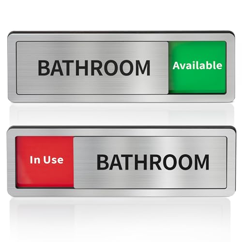 Image of Bathroom Sign, Restroom Sign for Door, Available /In Use Privacy Restroom Slider Sign,Self Adhesive Bathroom Door Sign for Business, Office, Store, Home, Occupied Vacant Indicator,Brushed Silver
