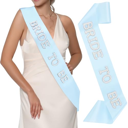 Zeyune Blue Bride to Be Sash Blue Bridal Shower Accessory Pearl Satin Sash Bachelorette Party Decorations Bridesmaid Gift Engagement Party Supplies
