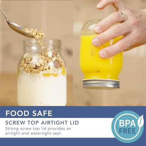 HEFTMAN Glass Mason Jars with Lids - Set of 6 500ml Air Tight Jars for Overnight Oats, Homemade Jam - Sturdy Glass Jar with Lid for Honey, Pickling, Preserving, Food Storage (500ml) - Image 2