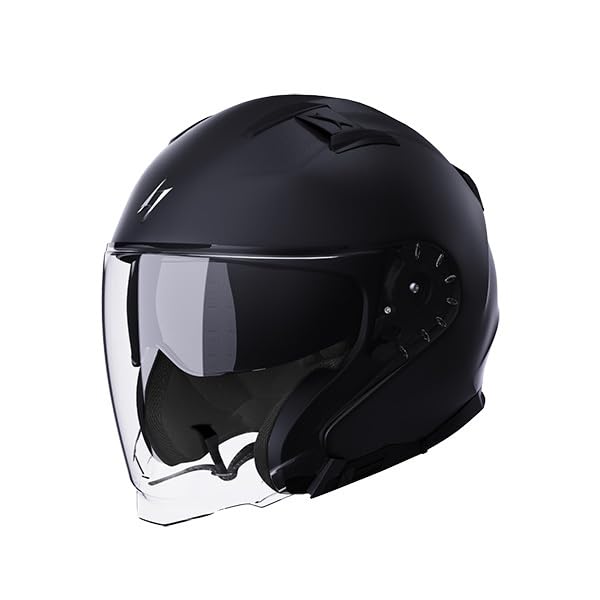 Kask motocyklowy/skuterowy otwarty STORMER Rival Black Matt, ECE 22.06 – blenda przeciwsłoneczna, przystosowany do montażu interkomu Bluetooth i wkładki Pinlock