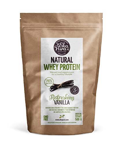 Ekopura Natural Whey Protein - Vanilla - 500g | 78% Protein | 100% Natural Grass Fed Whey| Hormone Free, GMO-Free, Soy Free, Additive Free, Sugar-Free | Muscle Growth and Recovery