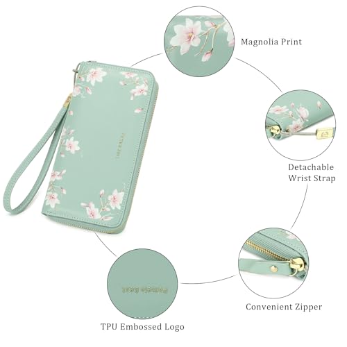 Image of Pomelo Best Wristlet Women Wallet Floral RFID Clutch Purse | Vegan Leather, Multi Credit Card, Large Capacity Zip Around Long Travel Wallets with Coin and Phone Pocket for Ladies