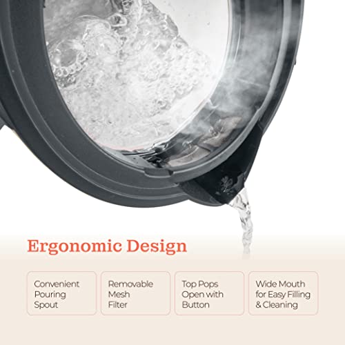 Speed-Boil Water Electric Kettle, 1.7L 1500W, Coffee & Tea Kettle Borosilicate Glass, Wide Opening, Auto Shut-Off, Cool Touch Handle, Led Light. 360° Rotation, Boil Dry Protection #TOP5