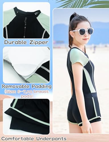 Happy Cherry Girls Short Sleeve Swimsuit Front Zip Sun Protection Bathing Suit Surfing Swimming Suit4