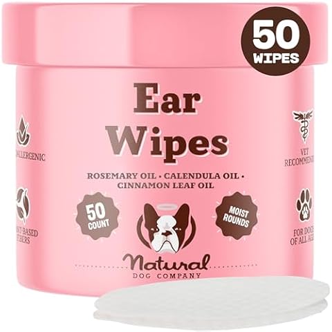 Natural Dog Ear Wipes (50 Ct) Essential Oil Infused Hygenic Dog Ear Cleanser for Dogs, Reduces Odor, Soothing Calendula, Aloe Vera, Witch Hazel, Dog Ear Itch Relief, Vegan Cover