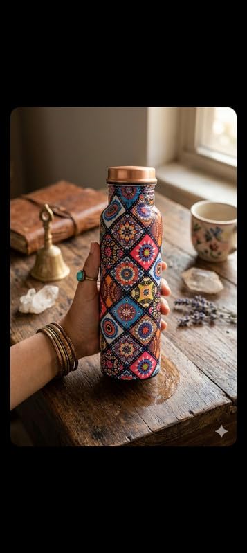 Image of Copper Water Bottle multi Color Leakproof Ayurvedic Drinking water Bottle useful for Home /Office /Gym /Travel for Health Benefits presented