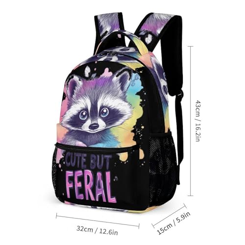 Cute But Feral Raccoon Printed Backpack with Lunch Box Bag Pencil Case Pouch 3pcs Daypack Set for Women Men2